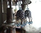Crystal chandelier earrings, Paris blue Swarovski crystals, tiny rondelles, boho earrings, something blue for wedding