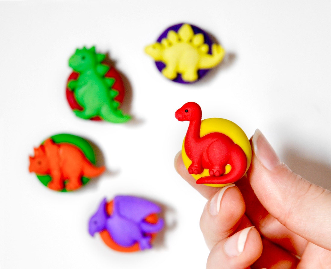 Dinosaur Magnets Children's Room Decor in Bright Rainbow Summer Polymer Clay for the Office, Kids, School, or Home Play Room Decoration
