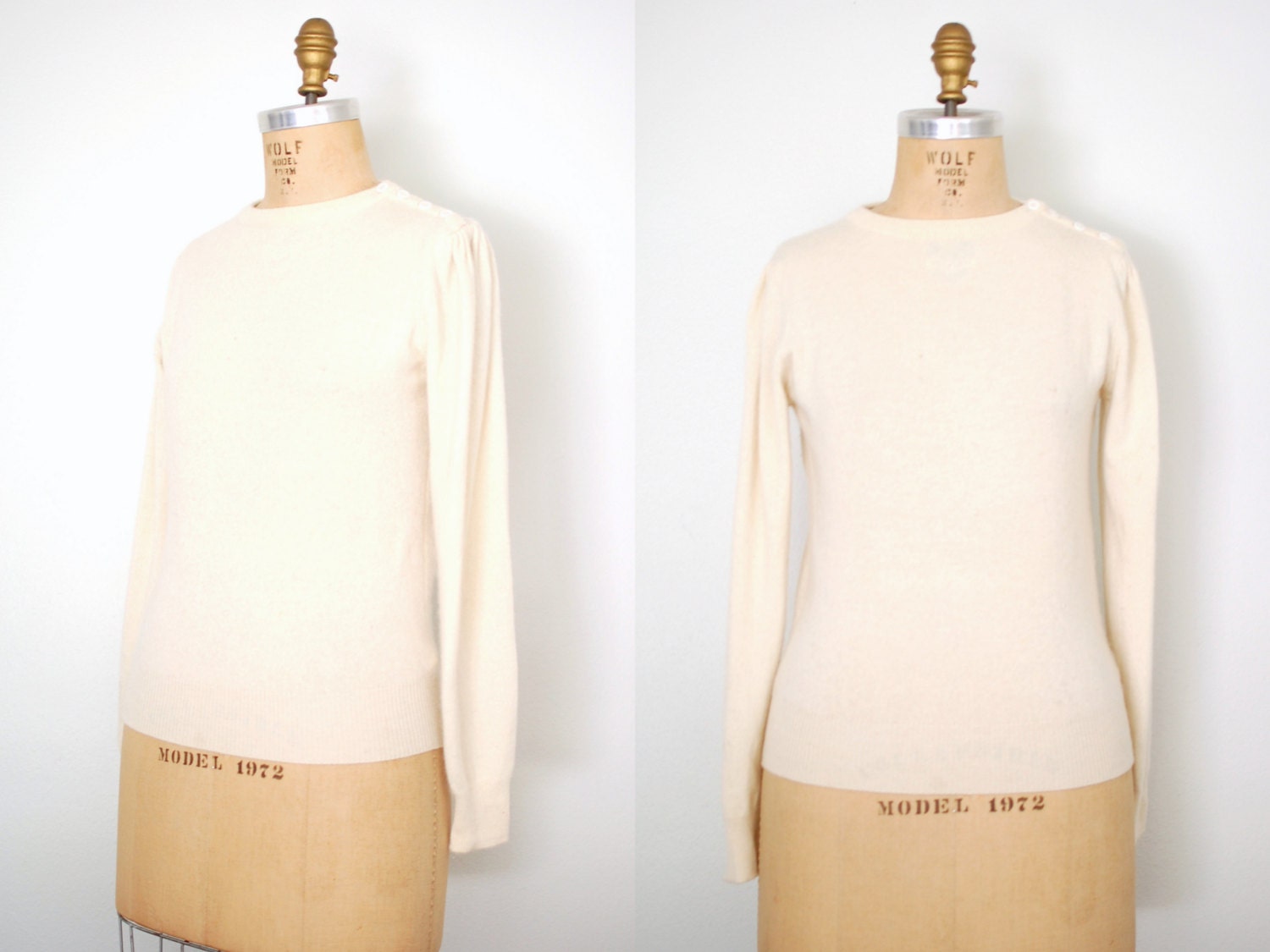 cashmere sweater / 70s cream cashmere sweater / ivory cashmere puff sleeve sweater