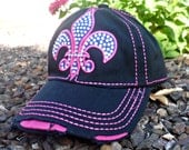 Fleur de Lis Bling Hat with Pink and Purple Details
