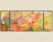 Large triptych contemporary art stretched canvas print, 24x60, in bright colors, from abstract painting "Fiesta"
