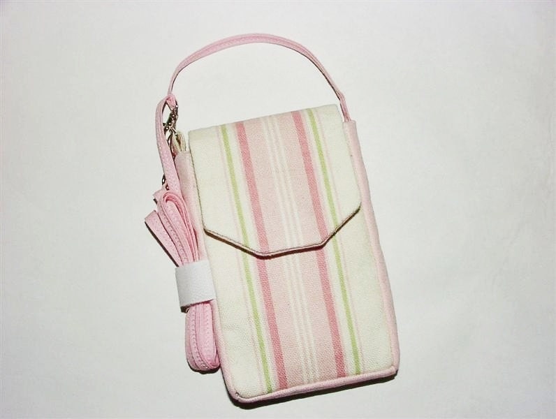 Smartphone iPhone Evo Droid Cell Phone Blackberry Case Purse Vertical Cross Body Strap: Pink Stripes