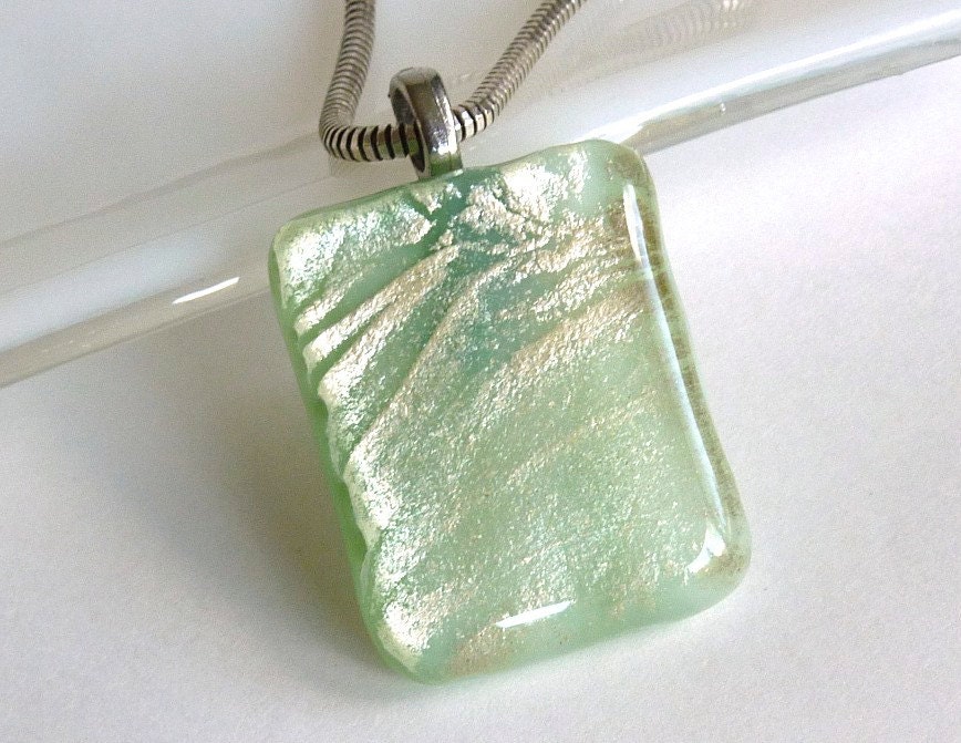 Pale Green and Silver Fused Glass Pendant