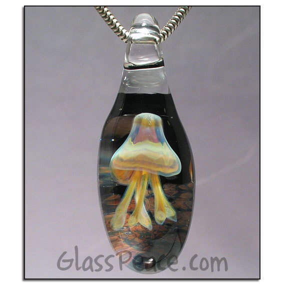 Glass Jellyfish Pendant - Lampwork Pendant Focal Bead - Hand Blown Glass Jewelry (5184)