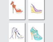 Fashion shoes quad print, 5x 7 wall art, fashion shoes prints, girl art, wall decor, office decor, fashion illustration, original prints