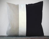 Color Block Pillow (20x20) Black, Cream and Natural Linen by JillianReneDecor Minimal Home Decor Colorblock Striped Trio - Black and White