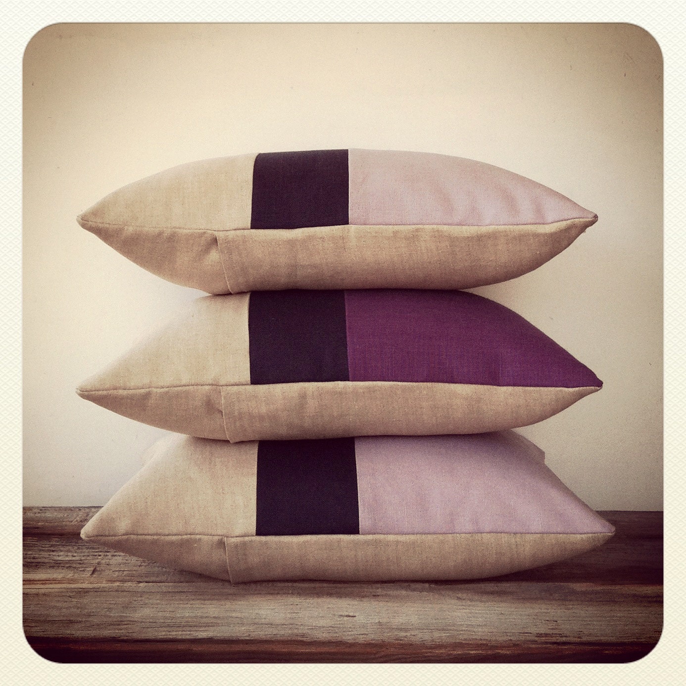 Purple Linen Colorblock Pillow with Navy Stripe - Spring Home Decor - Decorative Pillow - Striped Pillow - African Violet - Plum