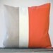 20x20 Color Block Pillow in Nectarine, Cream and Natural Linen by JillianReneDecor Spring Home Decor Colorblock Striped Trio Gift for Her