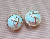 Gorgeous Enamel filled gold tone round ball Anchor charms - Mint - 2pcs