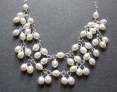 Pearl Statement Necklace. Wire Wrapped Pearl Necklace. Bridal Jewelry. Freshwater Pearl Wedding Necklace - Blossom Necklace