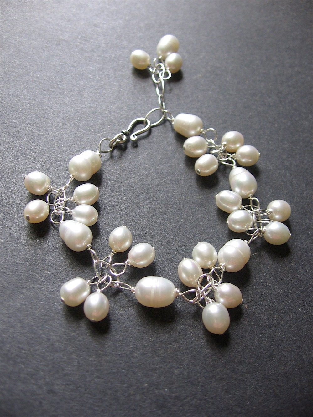 Pearl Bracelet. Bridal Jewelry. Wire Wrapped Pearl Bracelet  - Blossom Petals Bracelet