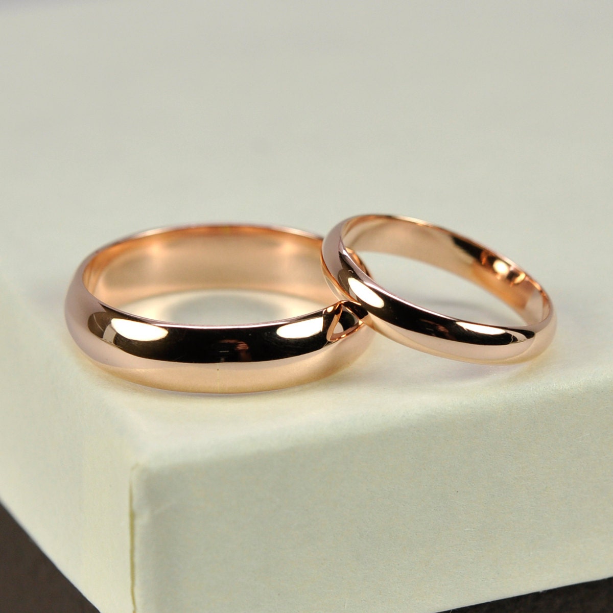 14K Rose Gold Wedding Band Set Half Round 3mm and 5mm Rings, Eco Friendly Jewelry, Sea Babe Jewelry