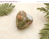 ON SALE 30% OFF Light Orange w/White Floral Heart Focal Bead - Handmade Glass Lampwork Bead - 11814905