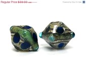 ON SALE 40% OFF Glass Lampwork Bead Sets  - Five Deep Blue Ocean Bicone Beads 10406507