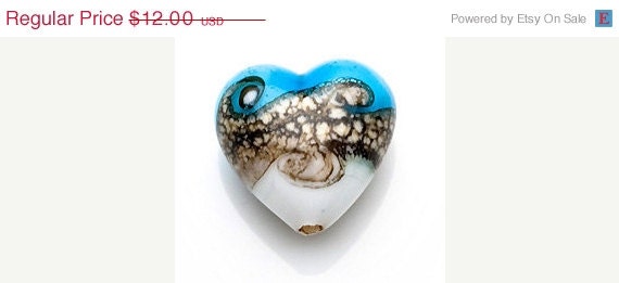 ON SALE 40% OFF Handmade Lampwork Bead - 11807305 - Heart Focal Bead - Weave w/Bubble