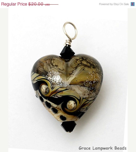 ON SALE 40% OFF Hp-11831005-Dreamers Stardust Heart Pendant-Sterling Silver Findings-Handmade Glass Lampwork Bead