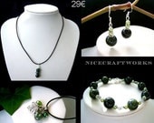 SALE - Deep Green Agate & Glass Jewelry Set
