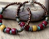 Bohemian Big Hoop Earrings - Beaded - stoneandbone - Rustic - Turquoise