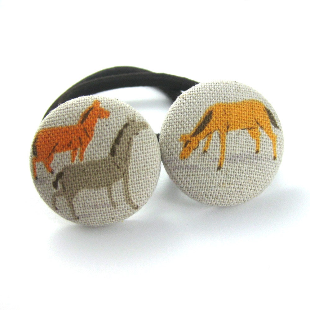 Horse Ponytail Holders - Horse Fabric Covered Buttons - Pony Print