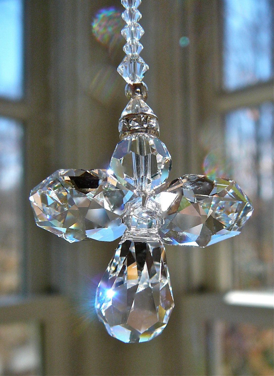 NEW... Littlest Angel Clear - Swarovski Crystal Suncatcher for Car Rearview Mirror, 6" Long