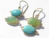 Sale, Turquoise and Peruvian Opal, Double Saturn Drop Earrings, Handmade in 14k gold One of a Kind