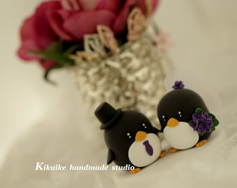 Custom  penguins bride and groom wedding cake topper