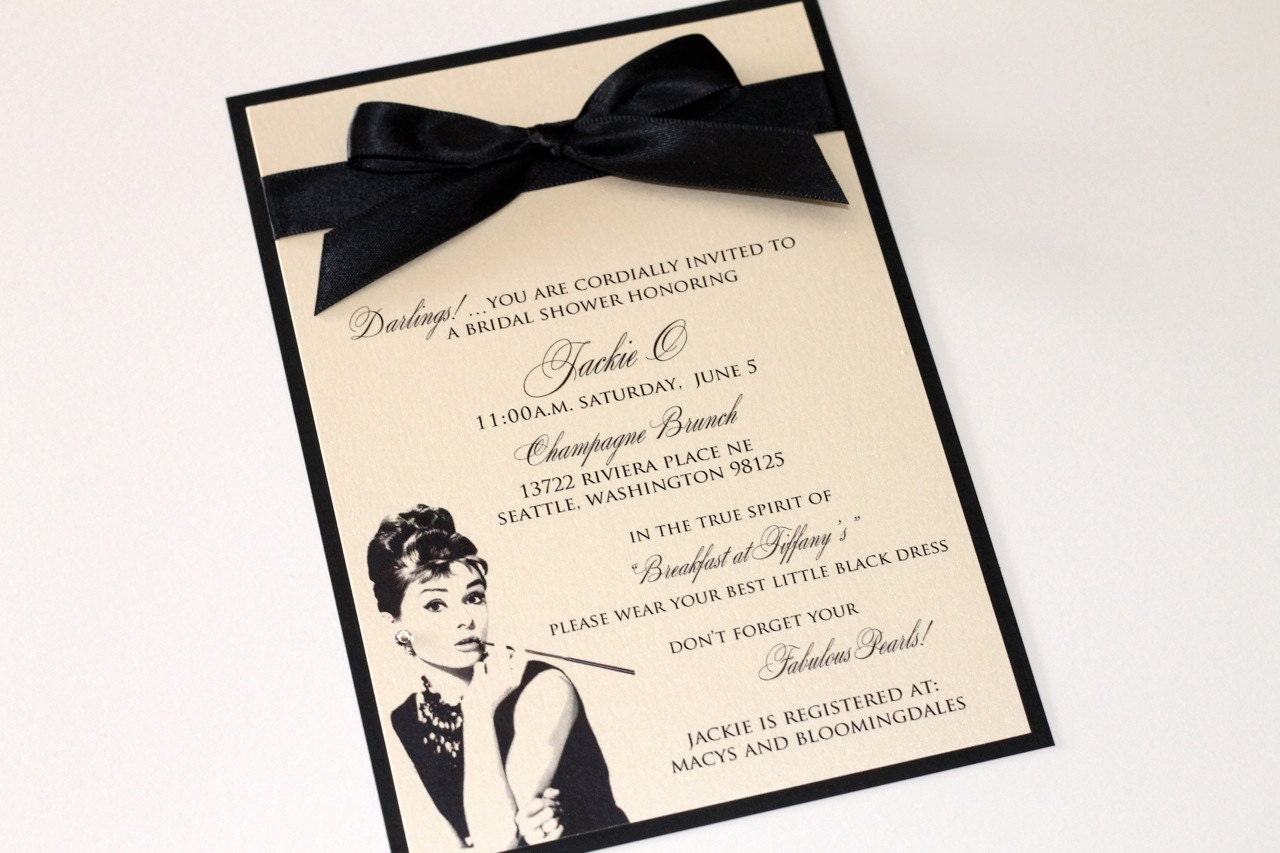 Audrey Hepburn Inspired Bridal Shower Invitation - Ivory and Black - Sample