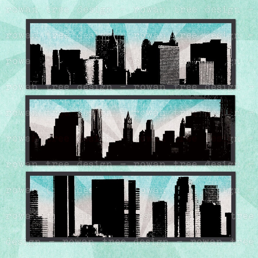Digital Collage Sheet CITY SKYLINES 3x1in Urban Skyscrapers - no. 0212