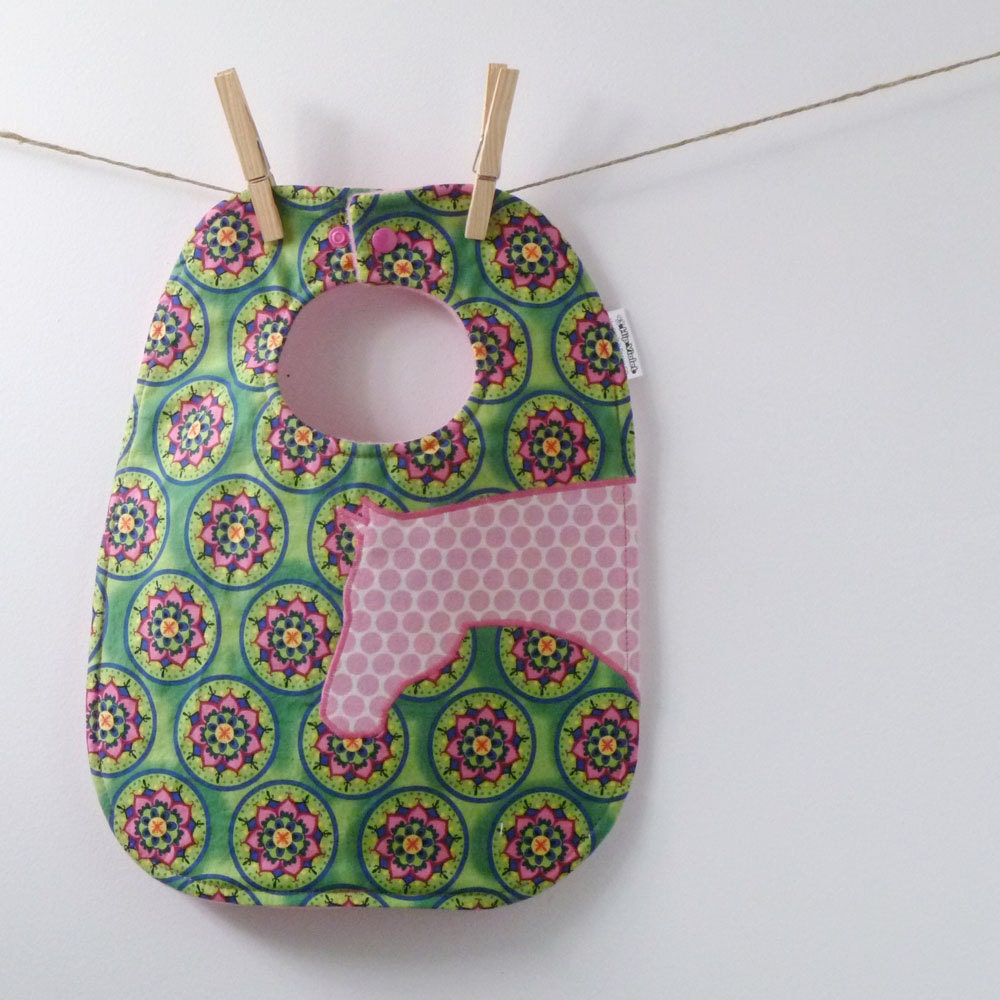 Horse Baby Gift - Pink Polka Dot Horse Baby Bib - Oversize with Snaps