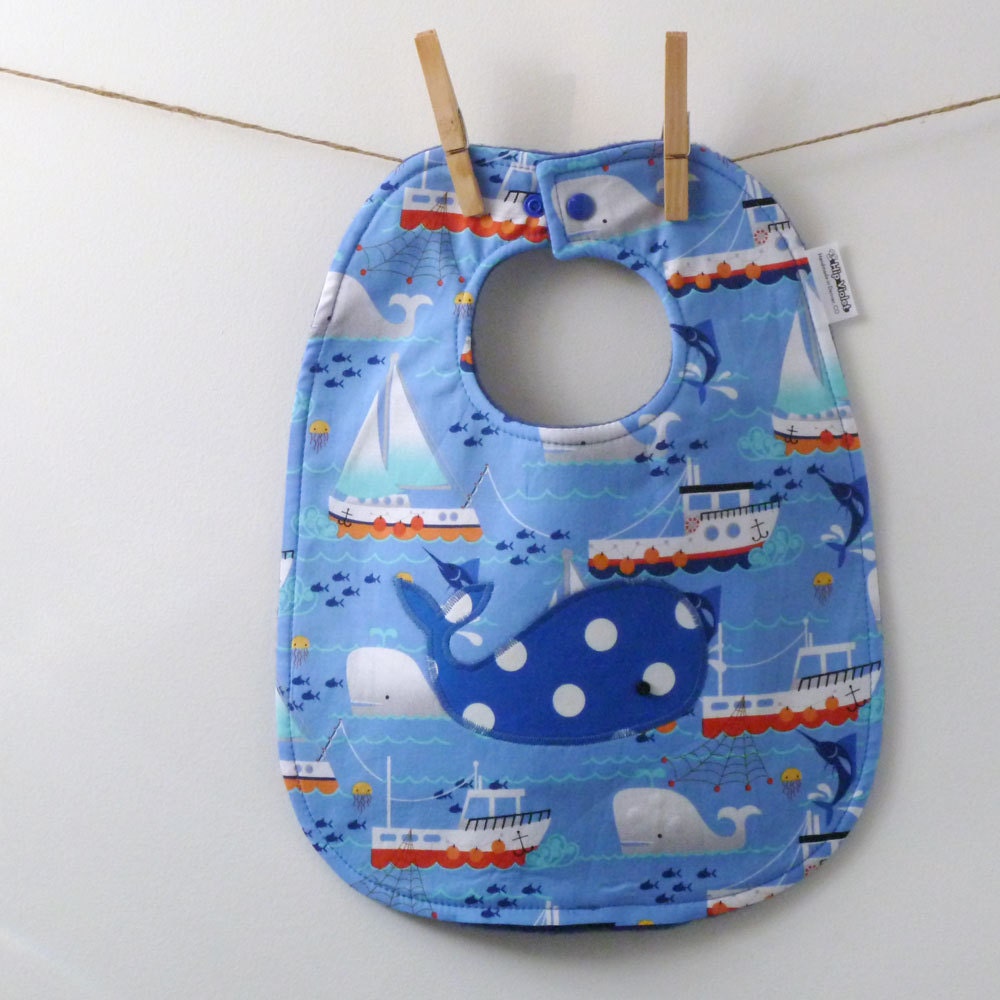 Whale Baby Bib with Snaps - Baby Boy Shower Gift