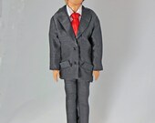 Ken Doll Black Suit with White shirt and Red Tie