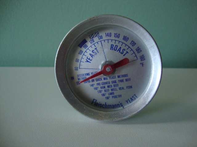 Vintage meat thermometer, aluminum kitchen tool, Fleischmann's brand