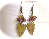 Long Amethyst Earrings, Purple Flower Earrings, Green Earrings