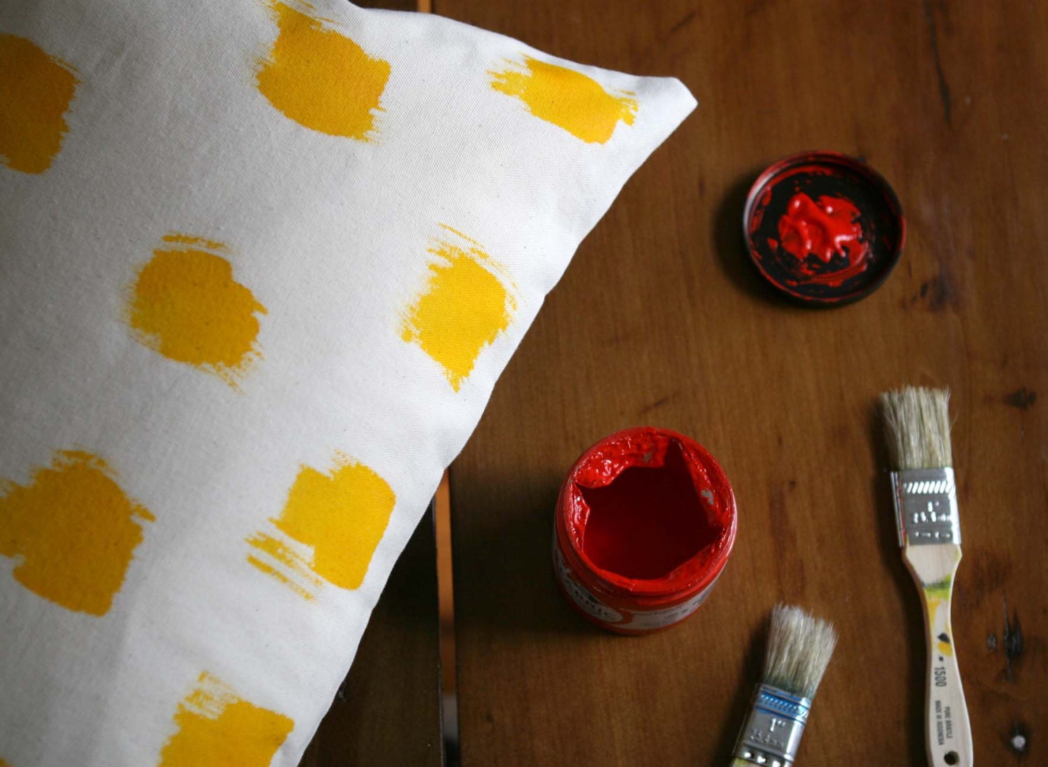 Golden Yellow Brushstrokes Pillow