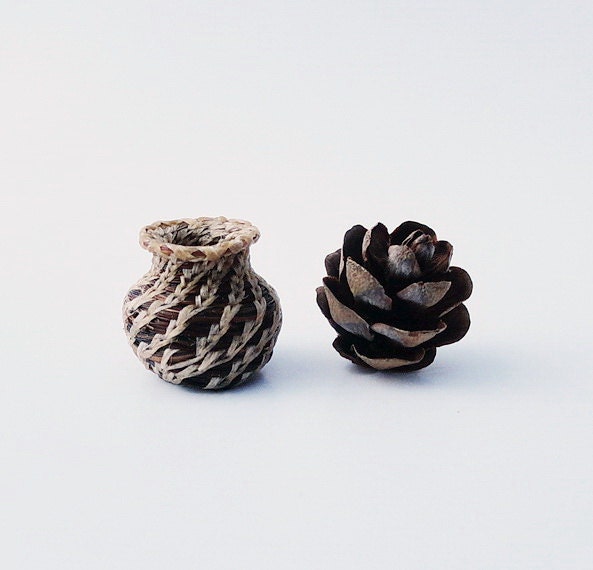 Horsehair Basket Miniature, Coiled Mini Basket, Horse Hair, Woven Miniature Basket, Native American Style,  Brown and Tan