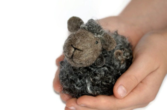 Needle Felted Sheep - Natural grey wool lamb - needle felted animals