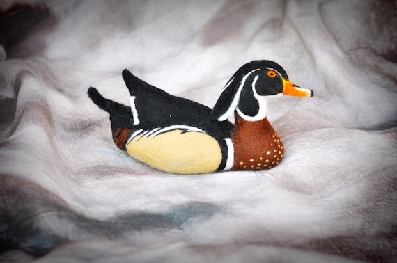 Needle Felted Wood Duck Decoy - waterfowl bird made out of wool