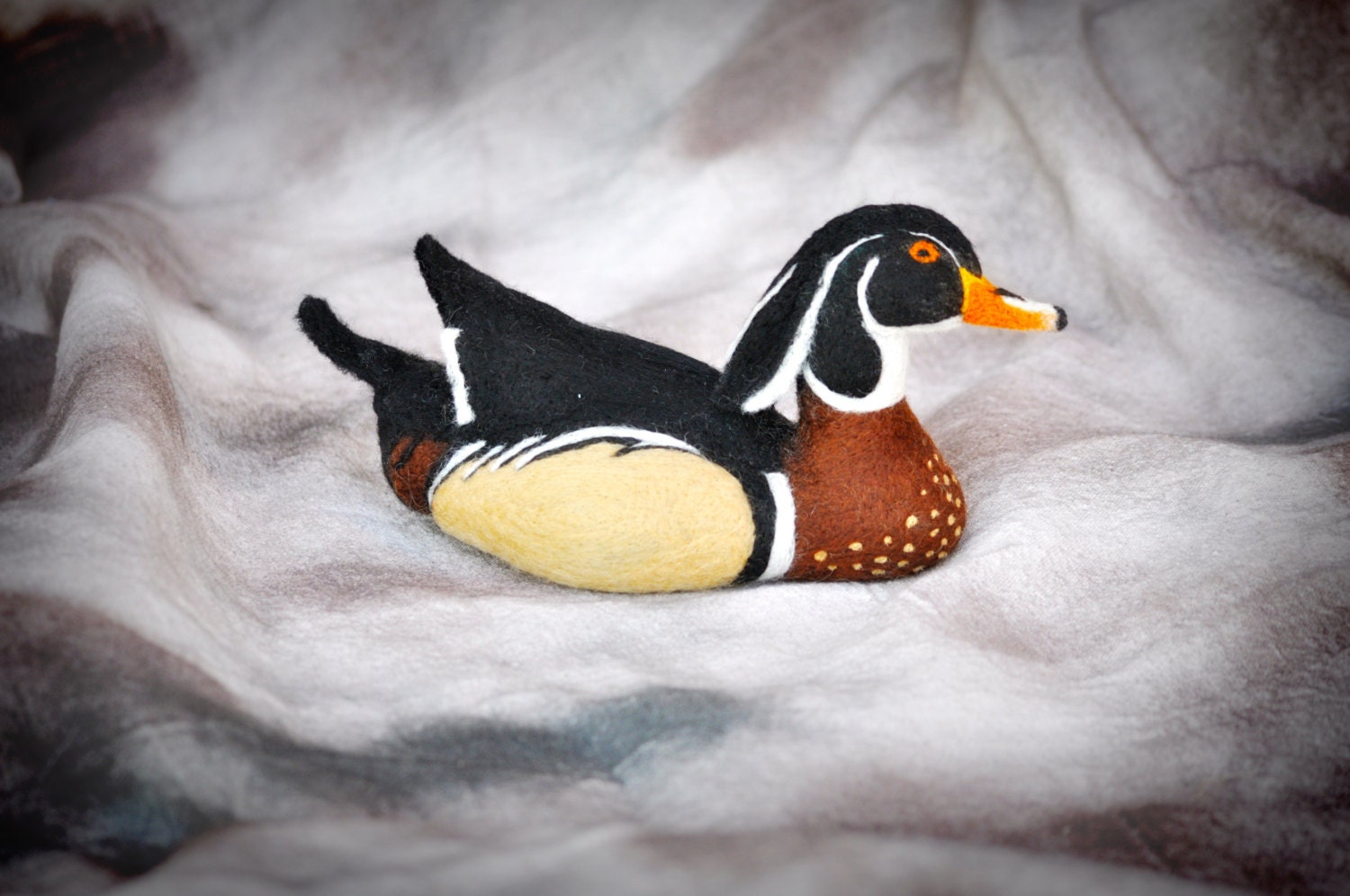 Needle Felted Wood Duck Decoy - waterfowl bird made out of wool