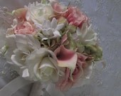 Reserved listing for...Noelle Plersch.....Pink Calla Lilies and White Rose Wedding Bridal Bouquet Set