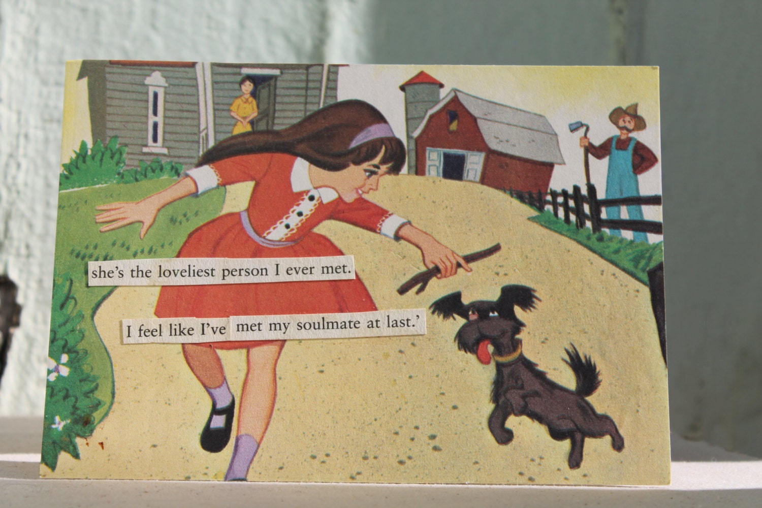Loveliest person - girl and puppy handmade card