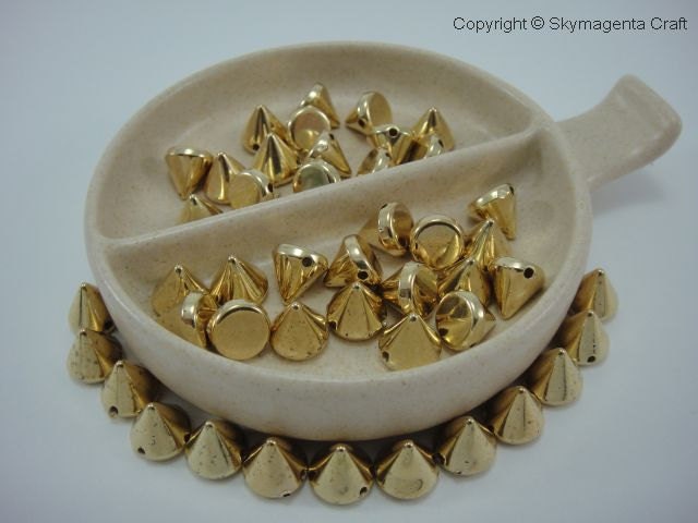50 pieces acrylic CONE BEADS, gold color, 8 mm x 8 mm (01082)