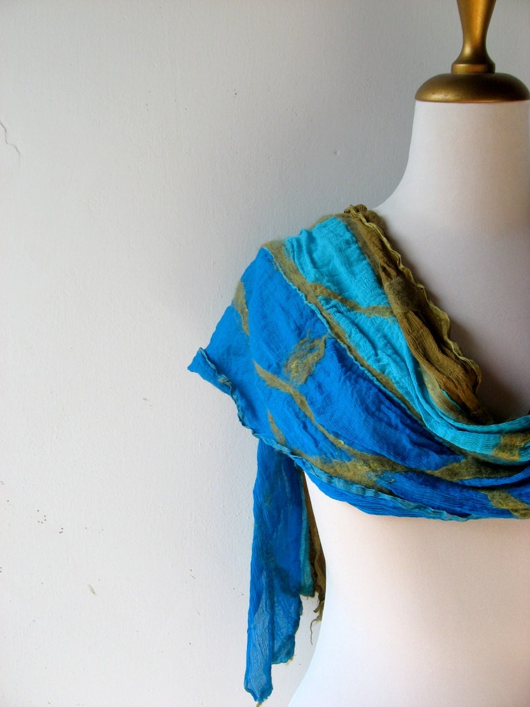 Nuno Felted Silk Scarf - Blue, Turquoise