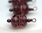 Grape Purple Rondelle Crystal and Copper Bead Dangle Charm Drop Pendant Set
