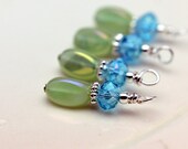 Green Pearlized AB Twisted and Aqua Blue AB Rondelle Crystal Bead Dangle Charm Set - 4 Piece