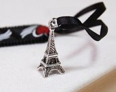 Satin Bookmark 'I love Paris' with silver Eiffeltower charm