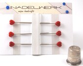 Red Heart Straight Pins - Set of 6 medium long glass head pins