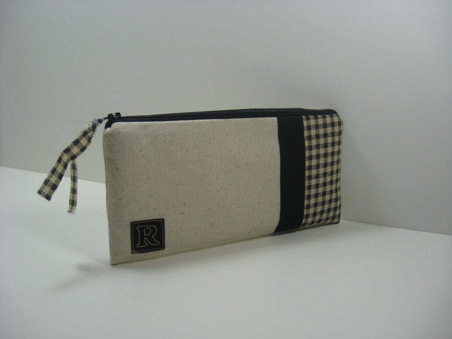 Personalized, Initialed  zipper pouch, iphone wallet, Made To Order - Classic Checks