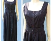 Vintage Laura Ashley black linen rayon sundress pleat skirt USA 6 great britain 10