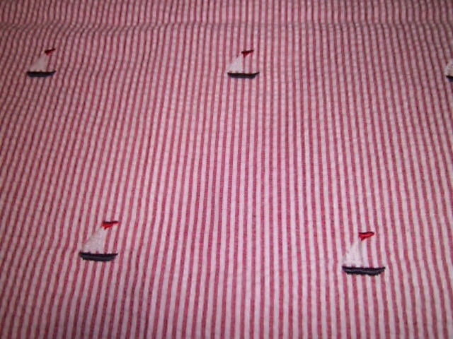 Sailboat Seersucker Fabric,FREE SHIPPING, Fabric Finders, Red, Navy, 60 inches wide