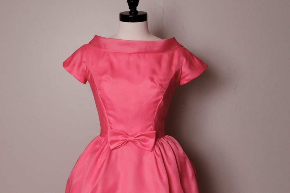 Vintage 1960's Lorrie Deb Hot Pink Party Dress Mad Men Small